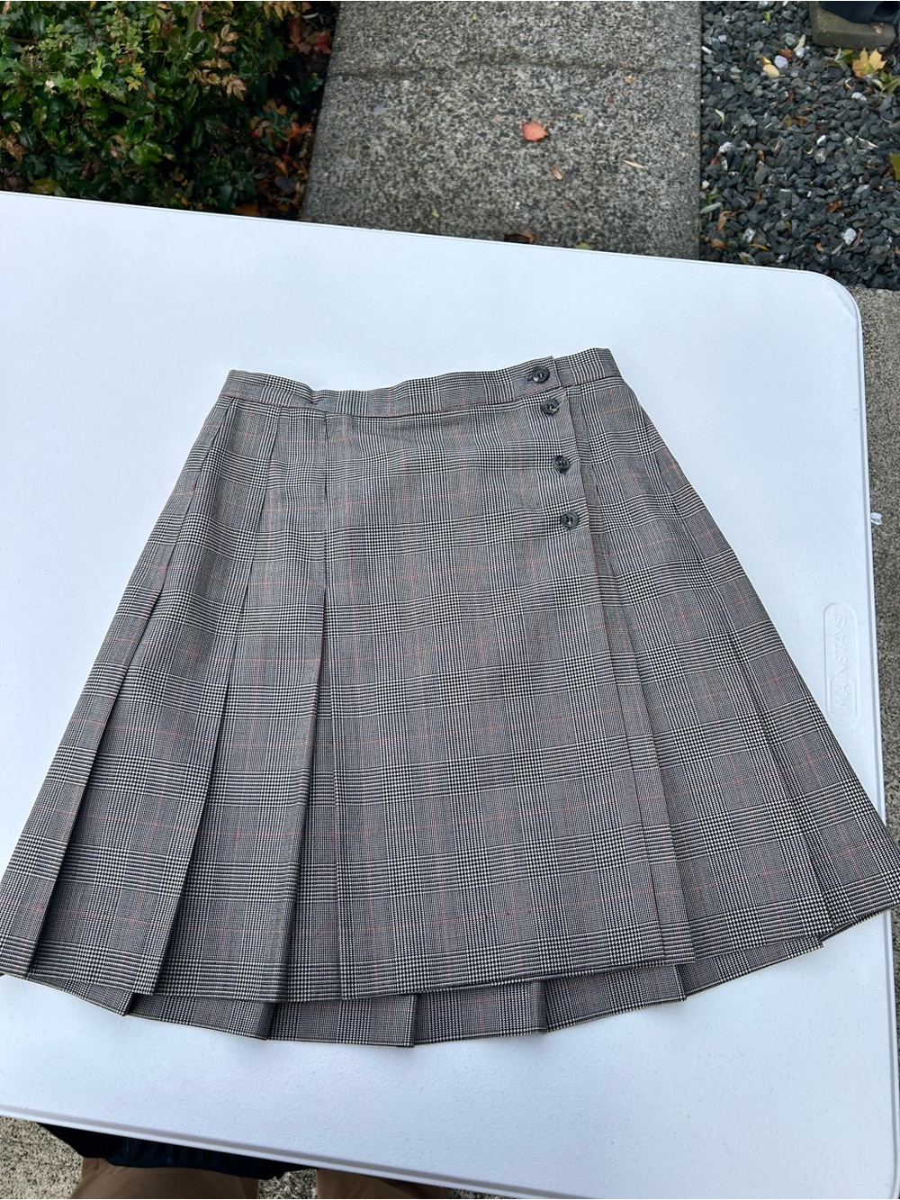 Classic Plaid Pleated Skater Skirt in Gray and Brown